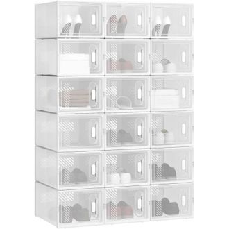 Woltu Woltu - Cajas Para Zapatos, Paquete De 18, Organizadores De Zapatos Plegables Y Apilables, Transparentes Y Blancos