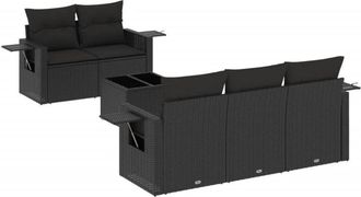 vidaXL Set De Sof&aacute;s De Jard&iacute;n 6 Piezas Y Cojines Rat&aacute;n Sint&eacute;tico Negro Vidaxl