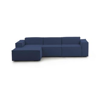 Dmora Sof&aacute; Fijo Dflori, Sof&aacute; Modular 3 Plazas Pen&iacute;nsula Izquierda, 100% Made In Italy, Sof&aacute; Moderno En Tela, Cm 300x170h70, Azul - Dmora