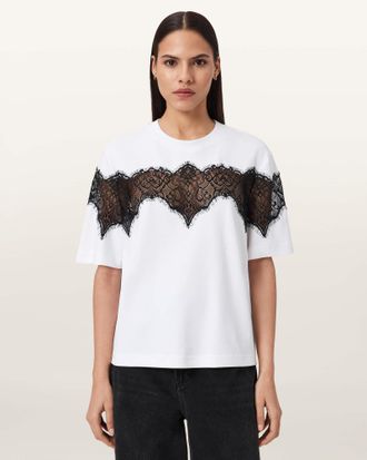 AllSaints Cotton Lisa Lace Amelie T-Shirt, Size: XS