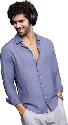 Campus Sutra Mens Cornflower Blue Breezy Wrinked Relaxed Shirt