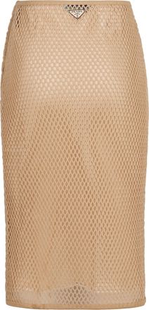 Prada Womens Cotton Midi Skirt Beige