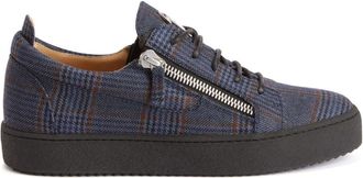 Giuseppe Zanotti Frankie check-pattern double-zip low-top sneakers - men - Fabric/Rubber - 45.5 - Blue