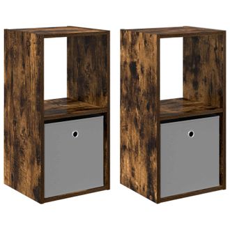 vidaXL Mesita De Noche Con Caj&oacute;n 2 Pcs Roble Ahumado 35 X 32 X 68,5 Cm Vidaxl