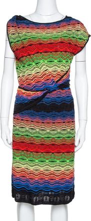 M Missoni Multicolor Wavy Linen Blend Knit Sleeveless Dress