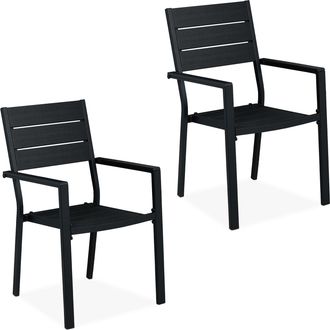 Relaxdays Relaxdays - Set 2 Sillas Jard&iacute;n, 90 X 53,5 X 59 Cm, Silla Balc&oacute;n Con Reposabrazos, Metal, Muebles Terraza Modernos, Negro