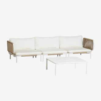 Sklum Conjunto De Jard&iacute;n Con Sof&aacute; Modular De 3 Piezas Con 2 M&oacute;dulos Esquineros Y Mesa De Centro En Acero Roubly Sklum