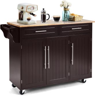 Costway Carrito De Cocina Con Cajones Y Puerta Aparador Con Ruedas Carro De Servicio De Madera (marr&oacute;n) - Costway