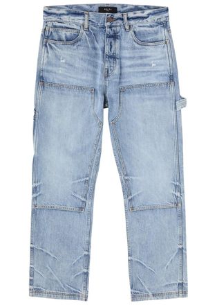【関税込み】AMIRI ブルー Repaired ストレートジーンズ Blue 'MA' Quad Repaired Straight Jeans by AMIRI on Sale