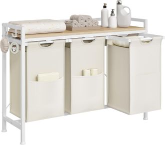 Woltu Cesta Porta Biancheria Con 3 Scomparti Estraibili, Bianco - Woltu