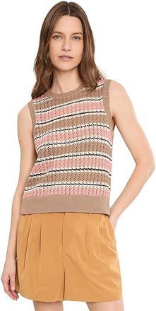 Varley Deeley Stripe Stitch Tank Top Womens Vest Warm Taupe/Mellow Rose : XXS, Cotton