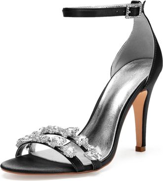 Generic Wedding Shoes Women Open Toe Heels Bridal Ankle Strap Sexy Stiletto High Sandals for Party Prom Dating Wedding10.5Cm,Black,4 UK