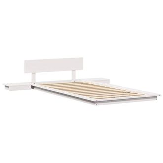 Berkfield Home Floor Bed Frame with Bedside Tables White 75x190cm Solid Wood | Size: 75x190 cm