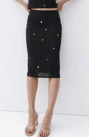 Mango Fine Knit Sequined Skirt in Black at Nordstrom, Size X-Small