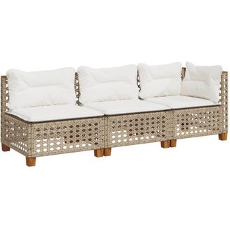 vidaXL Vidaxl - Sof&aacute; De Jard&iacute;n De 3 Plazas Con Cojines Rat&aacute;n Sint&eacute;tico Beige