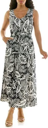 Nina Leonard Sleeveless Tiered Maxi Dress in Black/White at Nordstrom Rack, Size X-Large