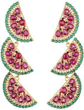 Eye Candy Los Angeles Palm Watermelon Cubic Zirconia Drop Earrings in Gold at Nordstrom Rack