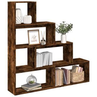 Berkfield Home Room Divider Bookcase 4-Tier Smoked Oak 143.5x29x143.5 cm Engineered Wood in Brown