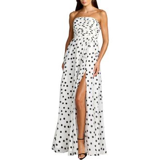 Mac Duggal Polka Dot Strapless Viscose Gown With Slit in Black Ivory at Nordstrom, Size 10