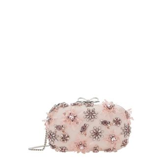 Self Portrait Self-Portrait Pink Clutch Bag With Floral Embellishment And Bow Detail In Tech Fabric And Metal Woman
