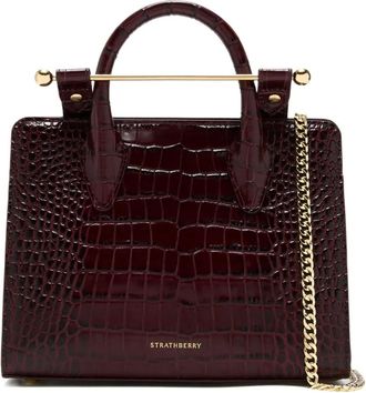 Strathberry Borsa tote piccola con effetto coccodrillo - Rosso