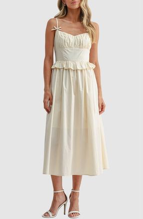 All in Favor Ruffle Waist Cotton Midi Dress in Ivory at Nordstrom, Size X-Small