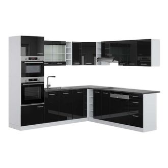 Vicco Cocina Esquinera R-line, Negro Brillo/blanco, 237 X 247 Cm, Et Antracita