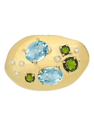 Carol Kauffmann 18K yellow gold Flinstone tourmaline topaz and diamonds pendant - women - Tourmaline/Blue Topaz/Diamond/18kt Yellow Gold - One Size