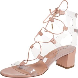 Aquazzura Beige Leather And Pvc Lace Up Sandals