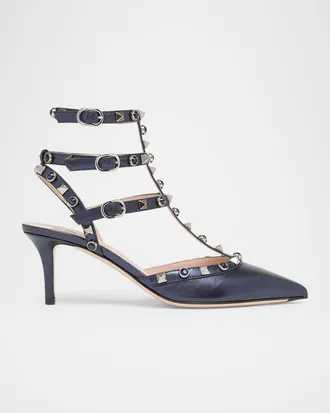 Valentino Garavani 65mm Rockstud Metallic Leather Ankle-Strap Pumps
