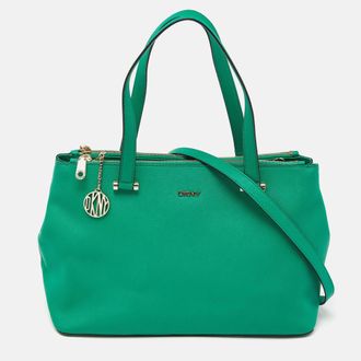 DKNY Dkny Green Leather Bryant Park Double Zip Tote