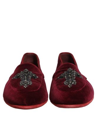 Dolce & Gabbana Crystal-Embellished Suede Loafer - Red