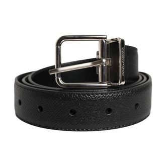 Dolce & Gabbana Accessoires, Heren, Zwart, ONE Size, Leer, Leren Riem met Gesp