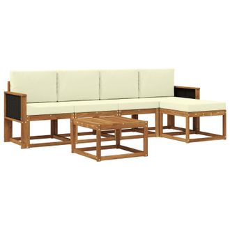 vidaXL Conjunto De Sof&aacute;s De Exterior 6 Pcs Natural Y Crema Poli&eacute;ster Vidaxl