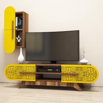 Dmora Parete Modular Busca, Mueble De Sal&oacute;n Modulable, 7 Estantes, 4 Puertas, Nogal Marr&oacute;n