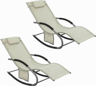 SoBuy Sobuy Set Di 2 Sedie A Dondolo Da Esterno Poltrona Sedia Sdraio Da Giardino Con Cuscino E Poggiatesta Portata Fino A 150 Kg Beige 150x63x87 Cm Ogs28-m