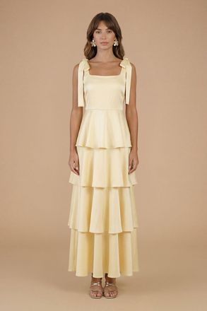 Oasis Womens Satin Tie Shoulder Bridesmaid Maxi Dress - Yellow - Size 10 UK