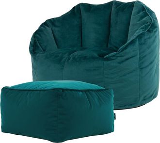 Icon Brand Puf sillón con reposapiés de terciopelo pato azul