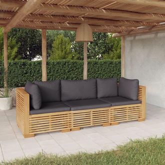 vidaXL Juego Muebles De Jard&iacute;n 3 Piezas Y Cojines Madera Maciza Teca Vidaxl