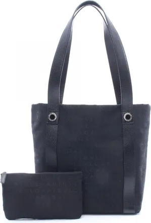 Bulgari Black Canvas Leather Handbag Pouch Tote Bag (Pre-Owned)