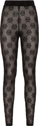 Philipp Plein Tulle Leggings Monogram - Dames - Leggings - Zwart - XS - Polyester - Broeken