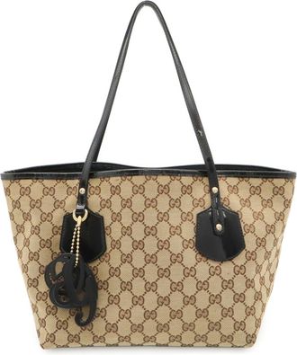 Gucci Gg Canvas Beige Black Khaki Gg Canvas Leather Shoulder Bag Tote Bag (Pre-Owned)