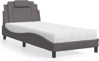 vidaXL Cama Con Colch&oacute;n Cuero Sint&eacute;tico Gris 90x200 Cm Vidaxl