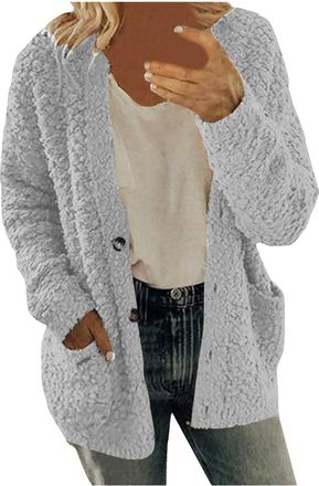 Generic Fleece Jacket for Women UK Ladies Sherpa Lined Hoodie Fluffy Jackets Full Zip Button Front Loose Fit Outerwear Winter Warm Comfy Sweatshirt Hooded Jum