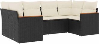 vidaXL Vidaxl - Set De Sof&aacute;s De Jard&iacute;n 6 Piezas Y Cojines Rat&aacute;n Sint&eacute;tico Negro