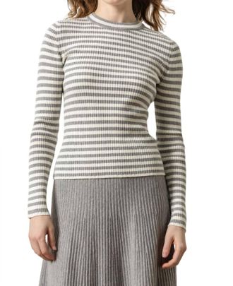 Lilla P Striped Crewneck Sweater In Heather Grey/ivory