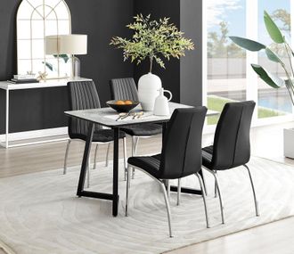 Furniturebox Carson White Marble Effect Dining Table & 4 Isco Chairs in Black