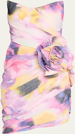 Pamella Roland Floral-Printed Taffeta Mini Dress