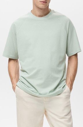 Mango Relaxed Fit Cotton & Linen Raglan T-Shirt in Aqua Green at Nordstrom, Size X-Small