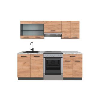 Vicco Mueble De Cocina R-line, Oro Power Roble/antracita, 200 Cm, Et M&aacute;rmol